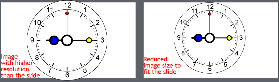 Sample resize of Captivate slide background image. Left: Image with higher resolution than the slide. Right: Reduced image size to fit the slide.