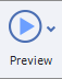 The Captivate's Preview button is a blue circle with a forward-like blue triangle in it, and the word Preview under it. There is also an inverted caret on its right, indicating that it has submenus.