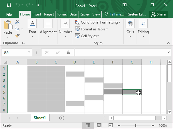 A screen capture of MS Excel window showing several non-adjacent cells being selected.