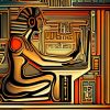 A pharaoh using a laptop in the style of ancient Egyptian mural