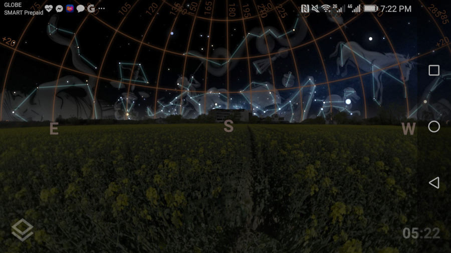 Stellarium mobile screenshot with an almost plane level ground