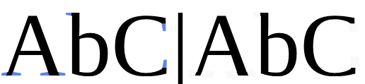 On the left are the letters A, b, and C in a serif typeface with the serifs or tails colored in blue.. On the right are the same letters with the serifs removed, turning them into sans serif characters.